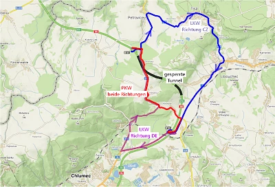 Mapa objízdných tras